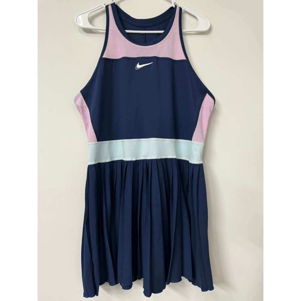 Nike Court Dri-FIT Womens XL Tennis Dress Navy Pink Pleated Racerback DD8730-410